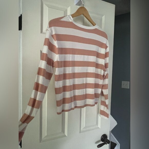 A New Day Women’s Striped Long Sleeve Shirt Peach Rust White Stretch Top Small S - Picture 4 of 4